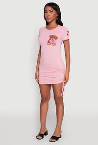 Womens Bye Bear Graphic Short Sleeve T Shirt Dress, Pink, Size S