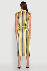 Womens Sleeveless Striped Shirt Dress, Yellow, Size L
