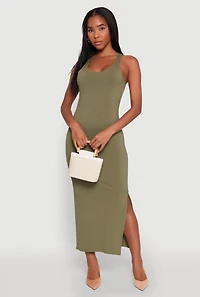 Ribbed Knit Racerback Maxi Tank Dress