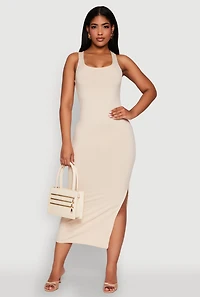 Ribbed Knit Racerback Maxi Tank Dress
