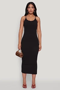 Womens Ribbed Knit Side Slit Cami Maxi Dress, M
