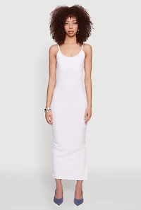 Womens Ribbed Knit Side Slit Cami Maxi Dress, White, Size M