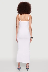 Womens Ribbed Knit Side Slit Cami Maxi Dress, White, Size M