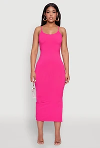 Womens Ribbed Knit Side Slit Cami Maxi Dress, Pink, Size S