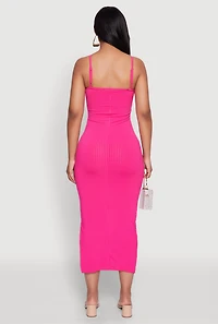 Womens Ribbed Knit Side Slit Cami Maxi Dress, Pink, Size S
