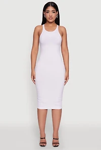 Womens Rib Knit Tank Midi Dress, White, Size L