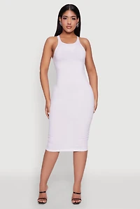 Womens Rib Knit Tank Midi Dress, White, Size L
