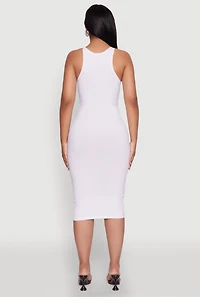 Womens Rib Knit Tank Midi Dress, White, Size L