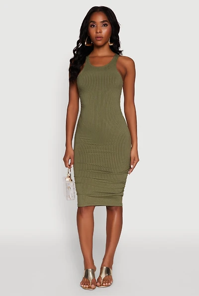 Womens Rib Knit Tank Midi Dress,