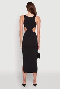 Womens Rib Knit Side Cut Out Maxi Dress, Black, Size XL