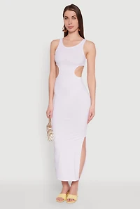 Womens Rib Knit Side Cut Out Maxi Dress, White, Size L