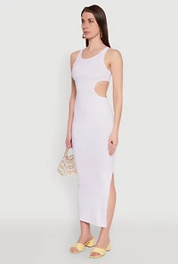 Womens Rib Knit Side Cut Out Maxi Dress, White, Size M