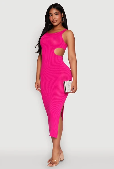 Rib Knit Side Cut Out Maxi Dress