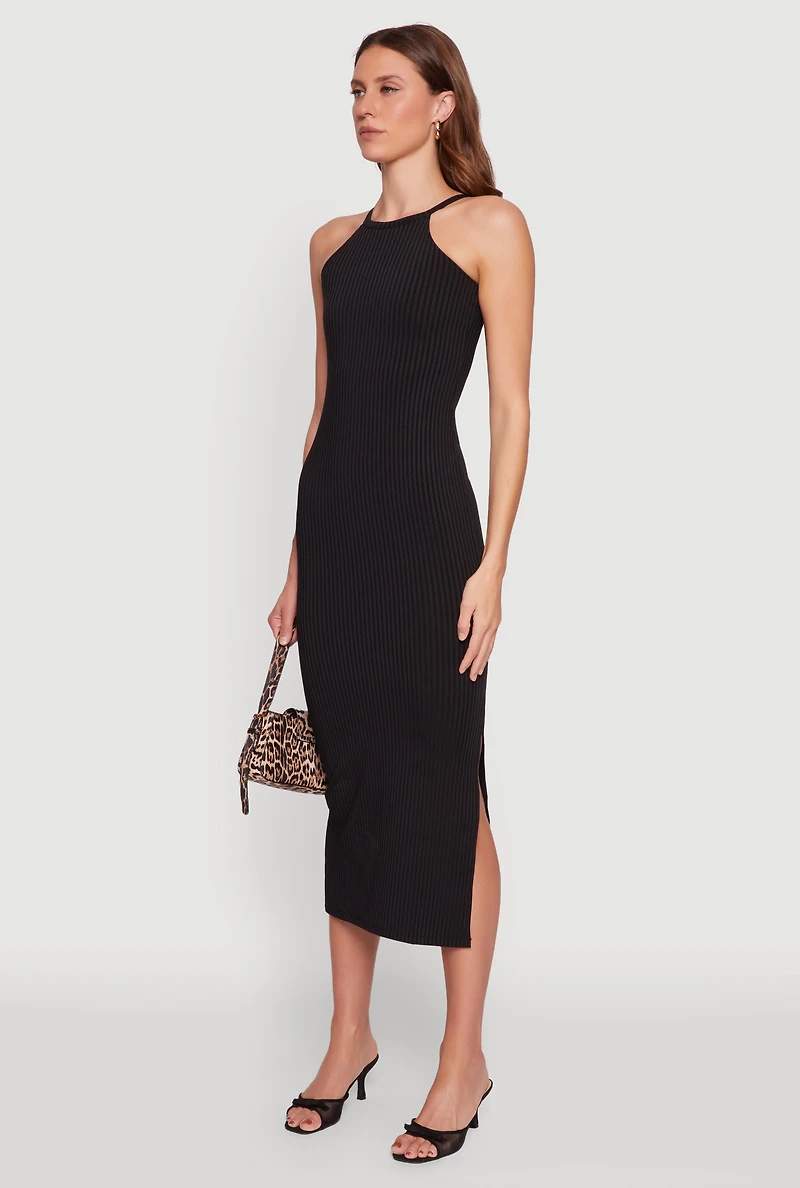 Womens High Neck Maxi Tank Dress, M