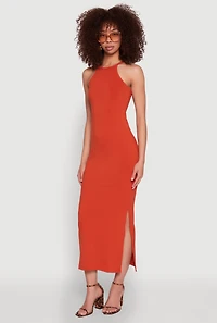 Womens High Neck Maxi Tank Dress, Orange, Size S