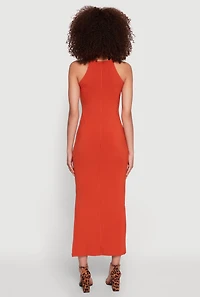 Womens High Neck Maxi Tank Dress, Orange, Size S