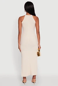 Womens High Neck Maxi Tank Dress, Beige, Size M