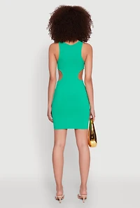 Womens Ribbed Knit Side Cut Out Mini Tank Dress,