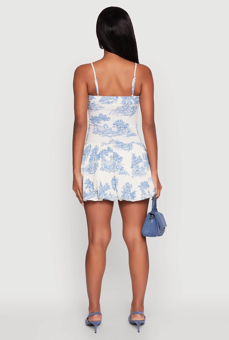 Womens Toile de Jouy Bubble Hem Dress, Multi, Size S