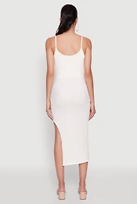 Womens Chic Textured Knit Scoop Neck Bodycon Dress with Side Slit, White, Size M