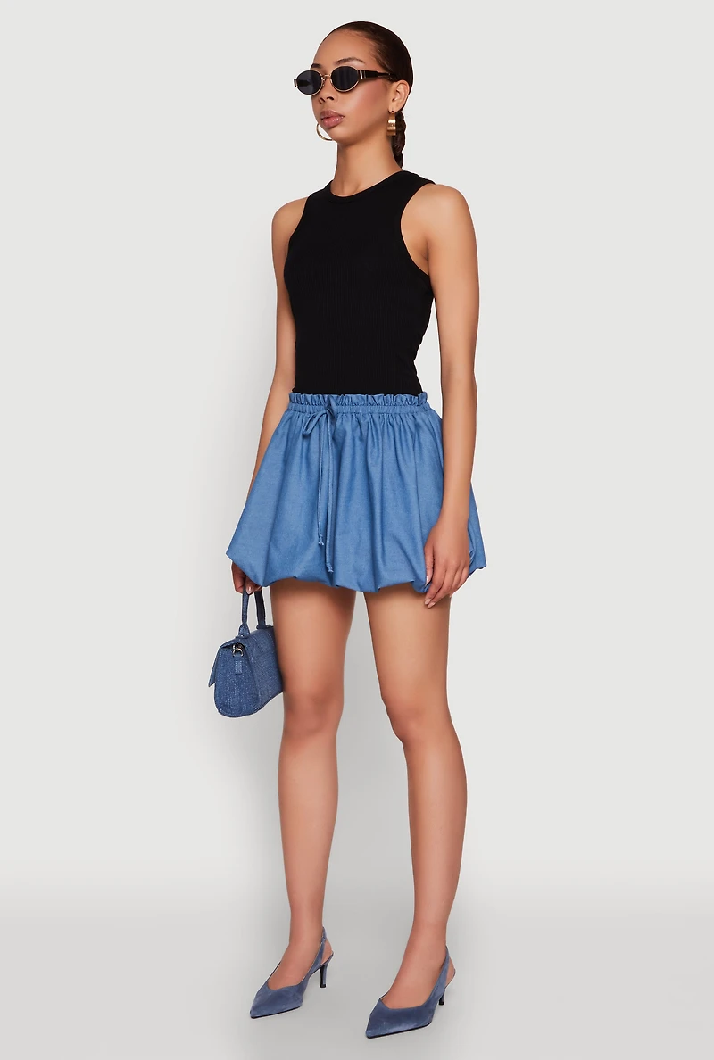 Womens Color Blocked Paper Bag Waist Bubble Hem Dress, Multi,