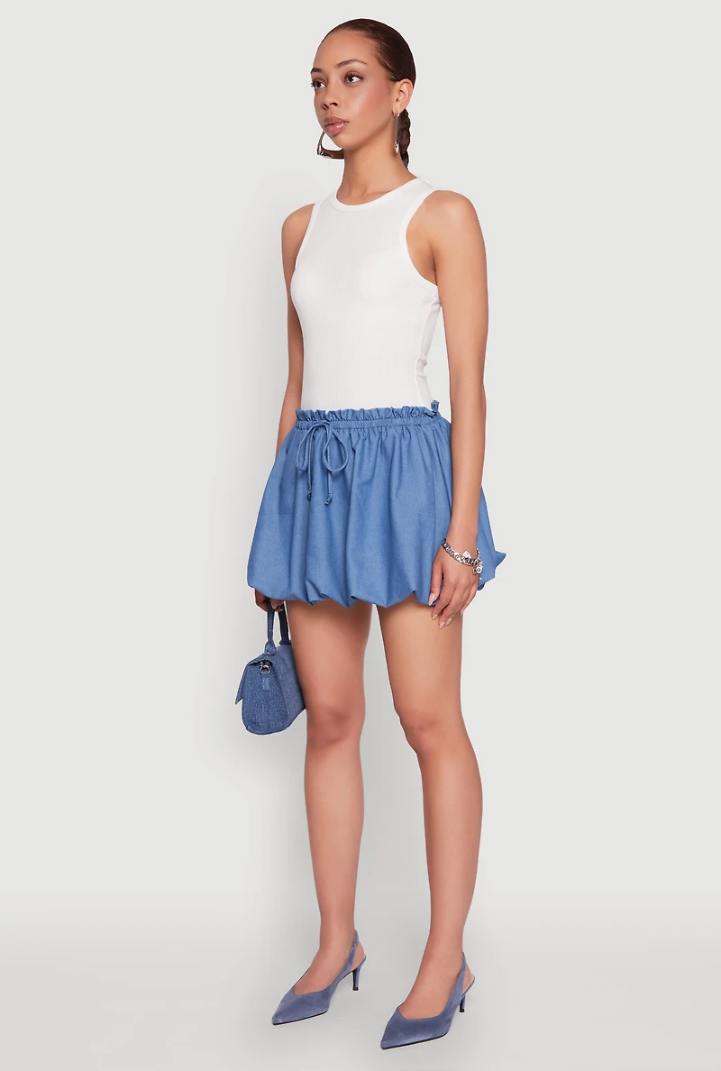 Color Blocked Paper Bag Waist Bubble Hem Dress