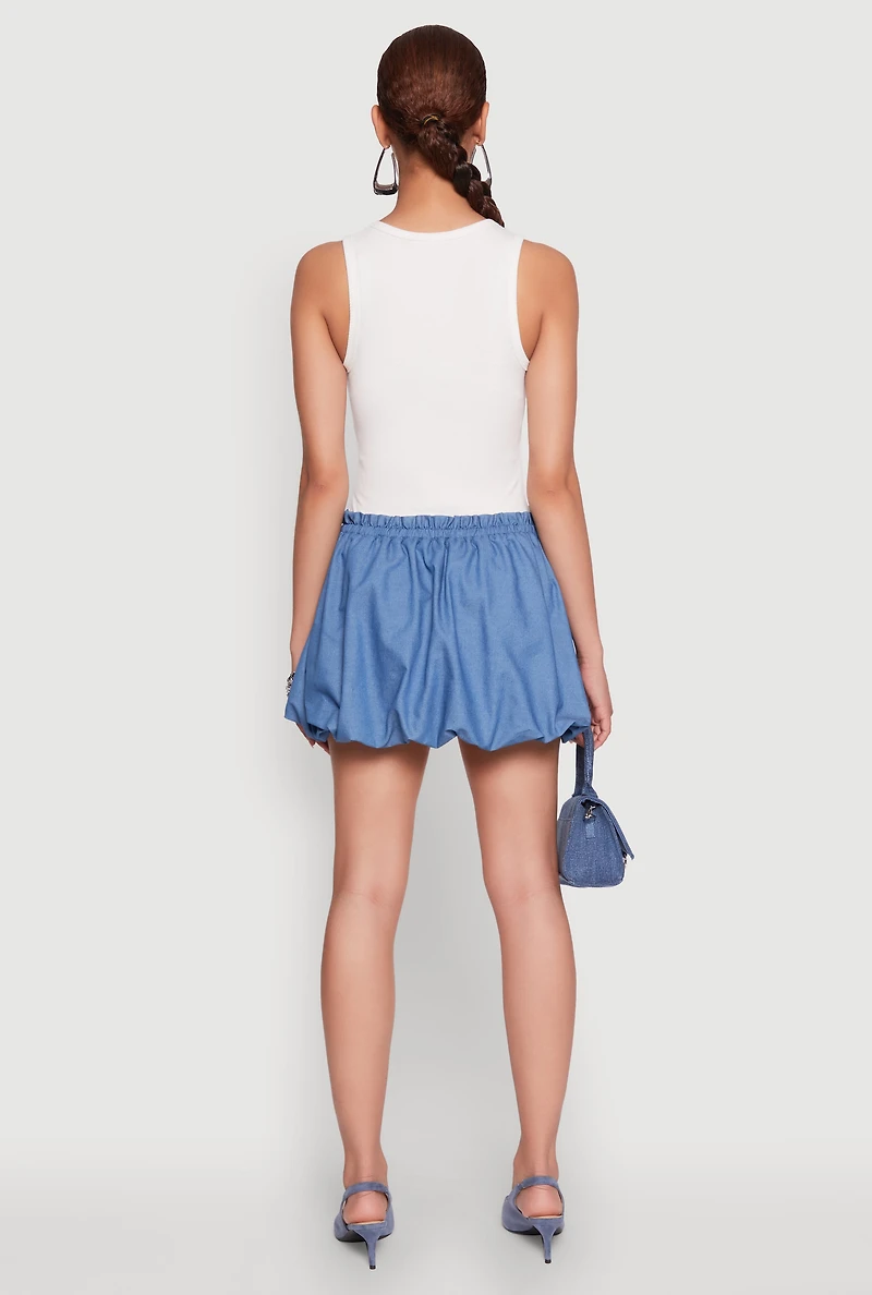 Color Blocked Paper Bag Waist Bubble Hem Dress