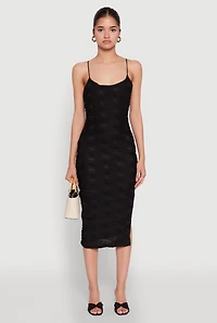Womens Textured Knit Side Slit Midi Dress, Black, Size XL