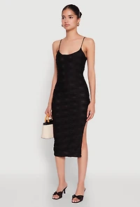 Womens Textured Knit Side Slit Midi Dress, Black, Size M