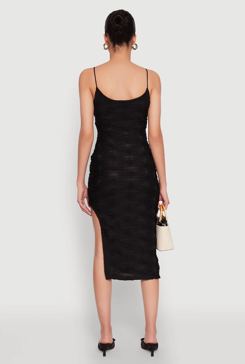 Womens Textured Knit Side Slit Midi Dress, Black, Size M