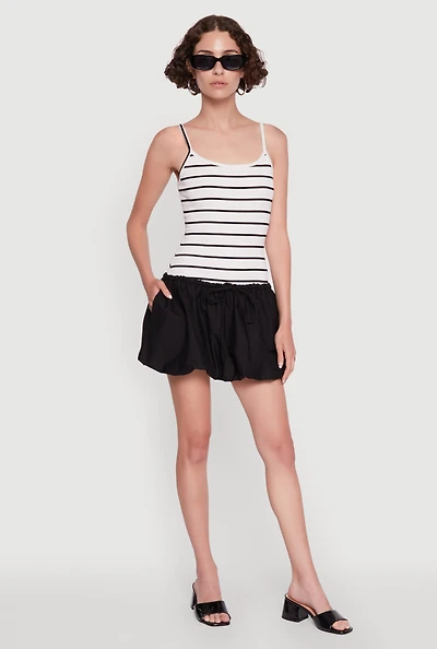 Ribbed Knit Striped Bubble Hem Mini Dress