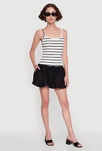 Ribbed Knit Striped Bubble Hem Mini Dress