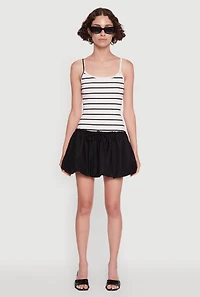 Womens Ribbed Knit Striped Bubble Hem Mini Dress,