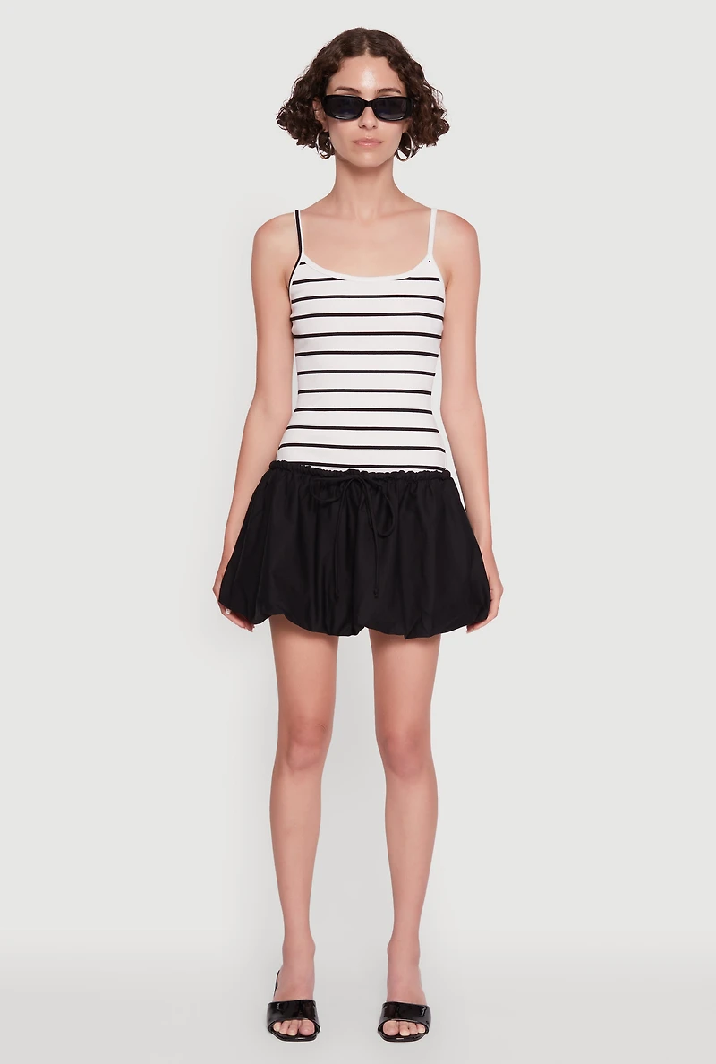 Ribbed Knit Striped Bubble Hem Mini Dress