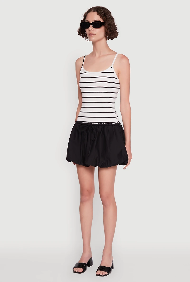 Womens Ribbed Knit Striped Bubble Hem Mini Dress, Multi, Size L