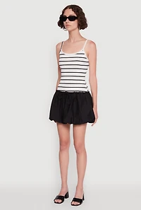 Ribbed Knit Striped Bubble Hem Mini Dress