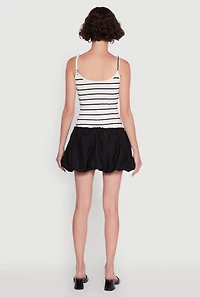 Womens Ribbed Knit Striped Bubble Hem Mini Dress,