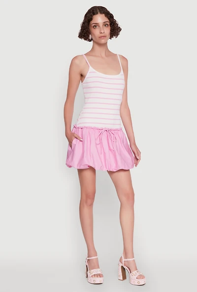 Womens Ribbed Knit Striped Bubble Hem Mini Dress, Multi, Size S