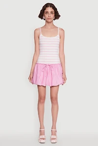 Womens Ribbed Knit Striped Bubble Hem Mini Dress, Pink, Size M