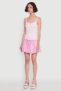 Womens Ribbed Knit Striped Bubble Hem Mini Dress, Pink, Size M