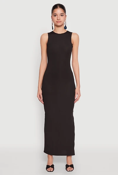 Womens Rib Knit Side Slit Maxi Dress,