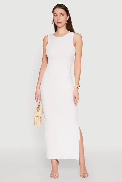 Rib Knit Side Slit Maxi Dress