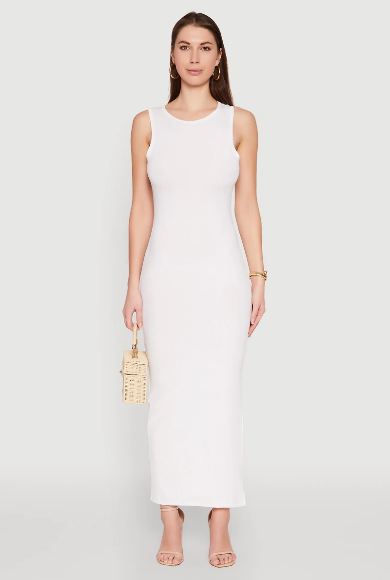 Rib Knit Side Slit Maxi Dress