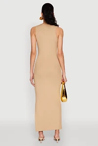 Womens Rib Knit Side Slit Maxi Dress,