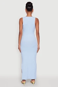 Womens Rib Knit Side Slit Maxi Dress,
