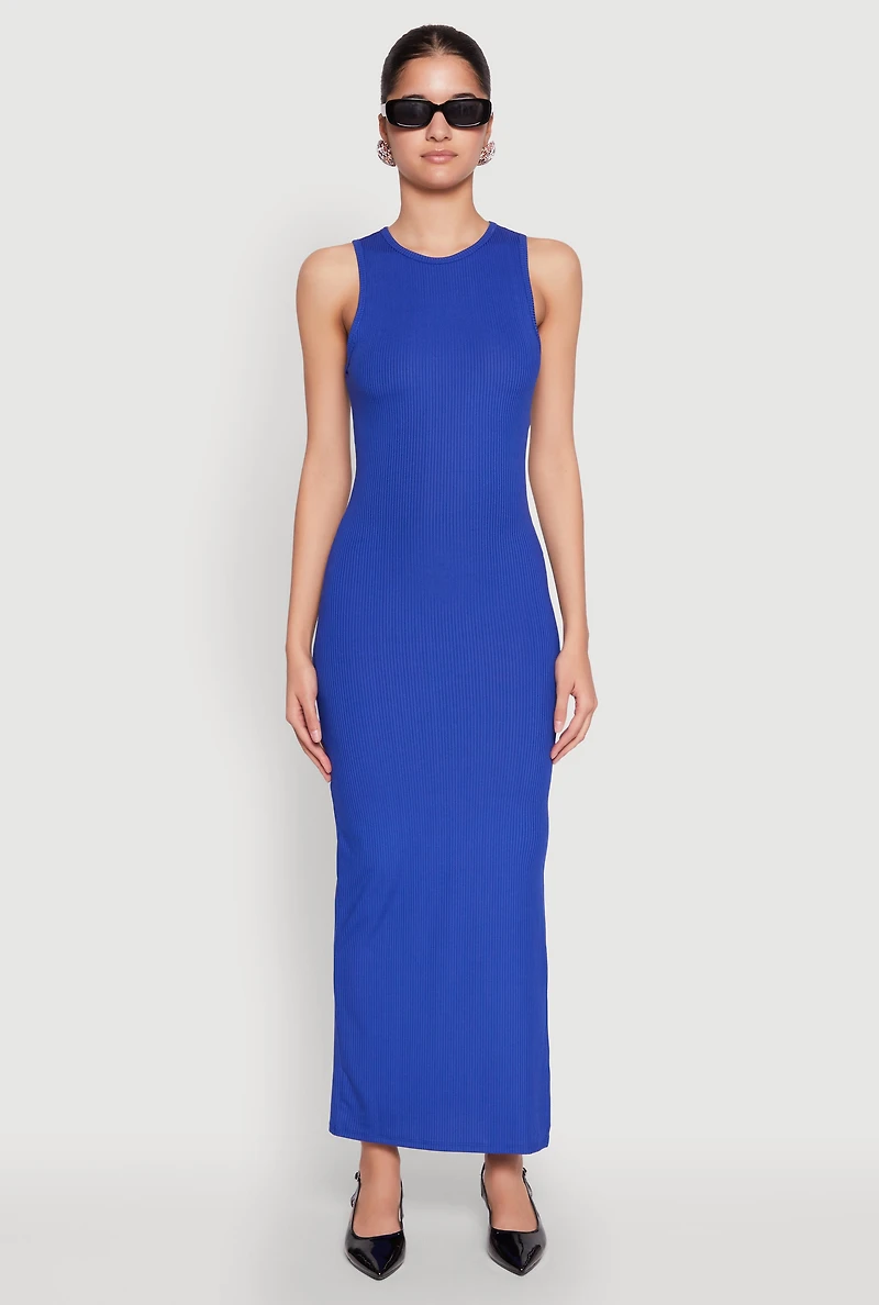 Womens Rib Knit Side Slit Maxi Dress,