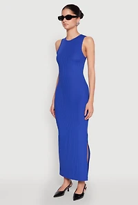 Womens Rib Knit Side Slit Maxi Dress,