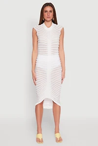 Womens Shadow Striped Knit Midi Dress, White, Size M