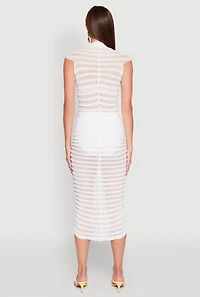 Womens Shadow Striped Knit Midi Dress, White, Size M