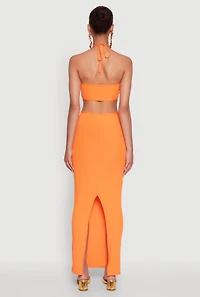 Womens Stylish Ribbed Knit Keyhole Halter Sundress, Orange, Size M